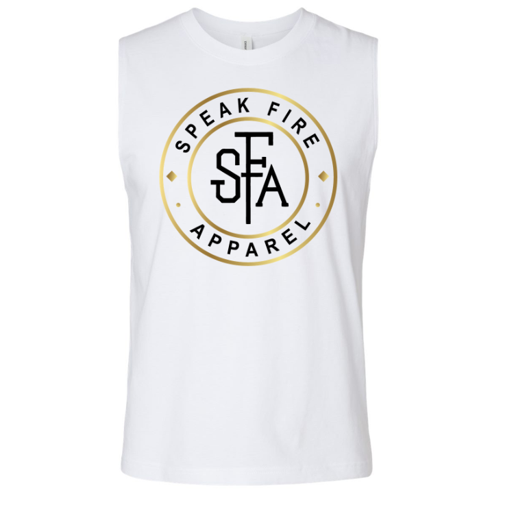 sleeveless speak fire tee